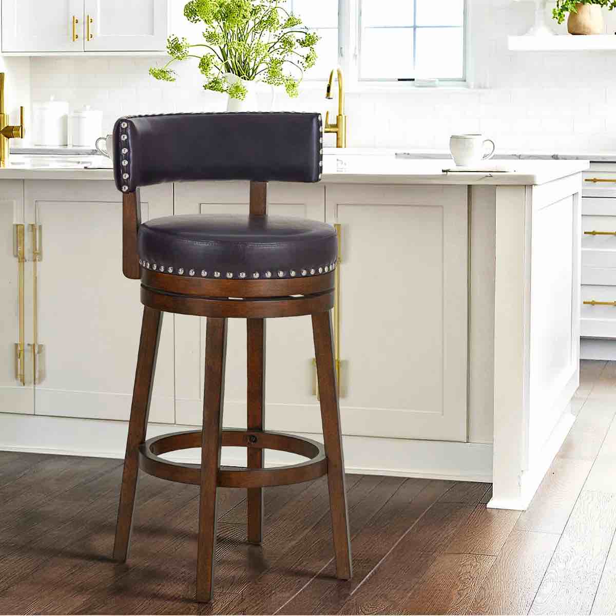 Swivel Upholstered Counter Bar Stool With Solid Wood Frame