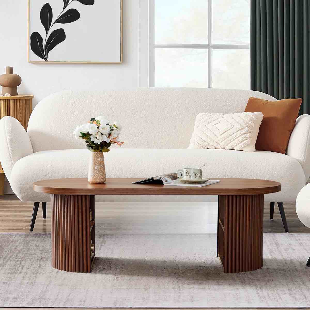 SEE DESCRIPTION 47.24" Oval Coffee Table With Storage, Walnut By Ebern Designs
