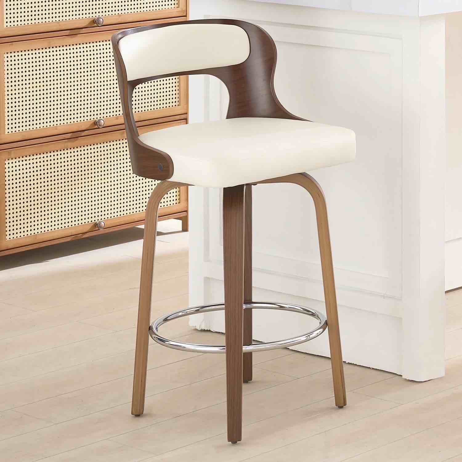 26” Counter Height Bar Stools, Swivel PU Leather Upholstered Barstool