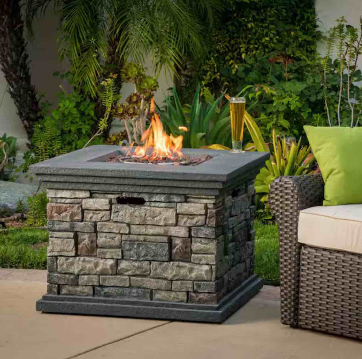 57552.00-40K Chesney 32 in. x 24 in. Stone Square Outdoor Patio Gas Fire Pit