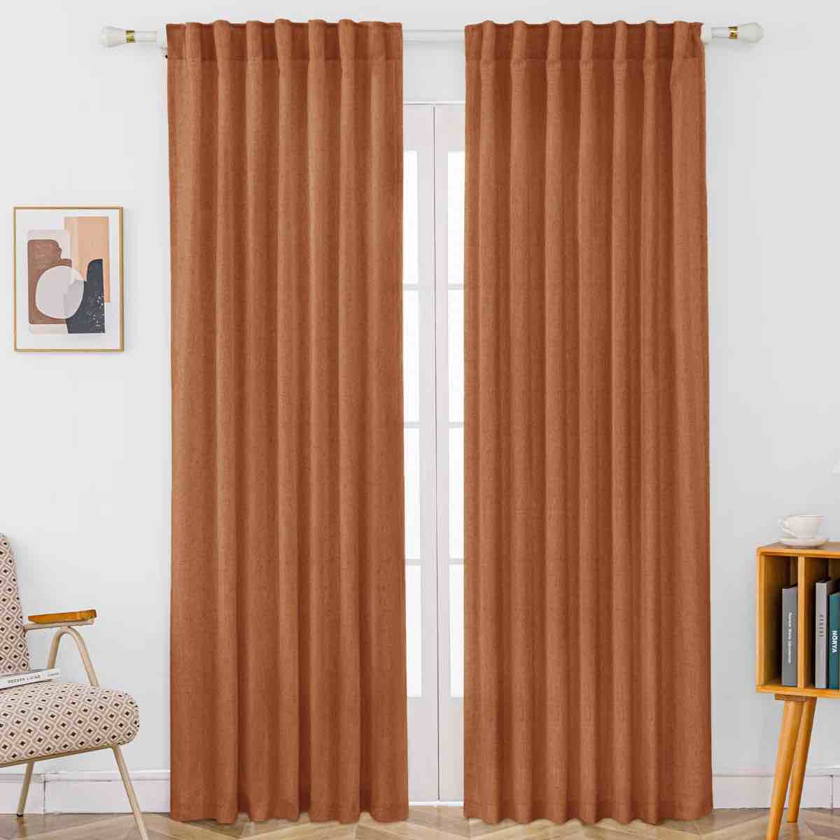 Toyoko Linen Blended Semi-Sheer Back Tab Curtain Pair (Set of 2), 52" W x 108" L Terracotta By Gracie Oaks