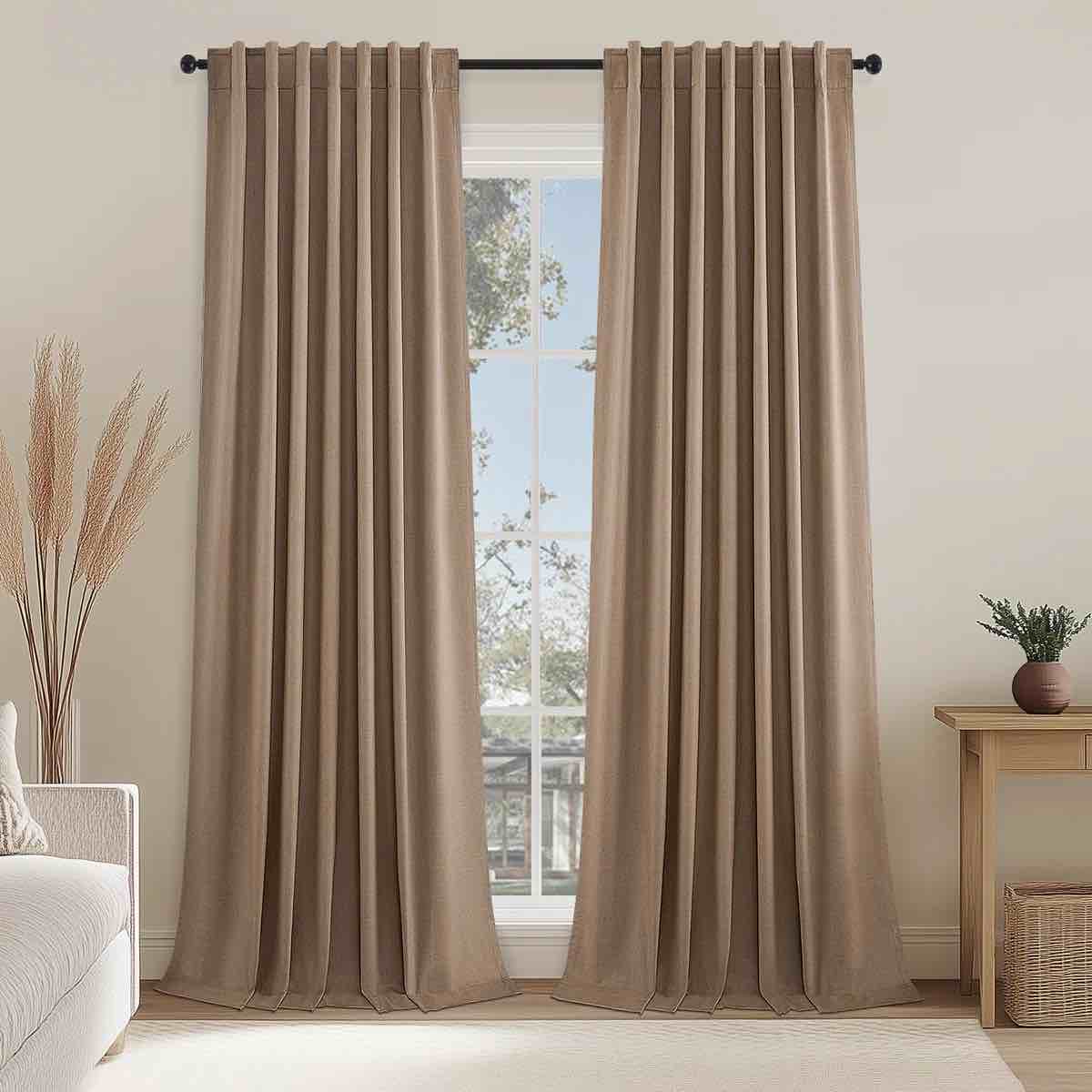 Dennan 100% Blackout Thermal Insulated Linen Drapes,Back Tab Hooks Drapes (Set of 2,With Hooks) (Set of 2)