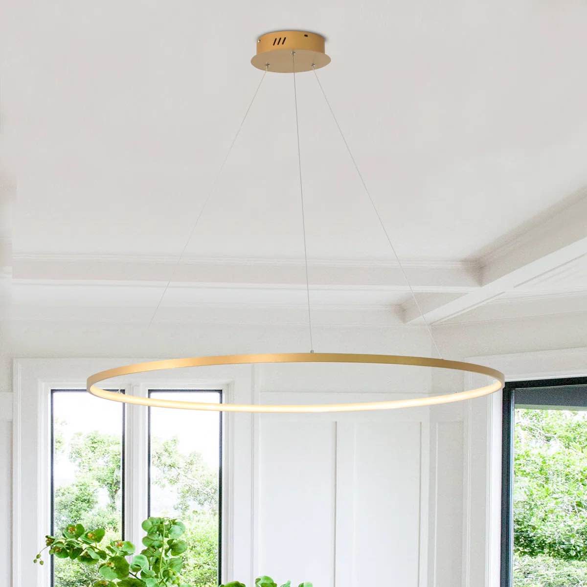 Stockham 1-Light Circle Chandelier Round Kitchen Island Pendant Remote Dimmable, Gold By Orren Ellis