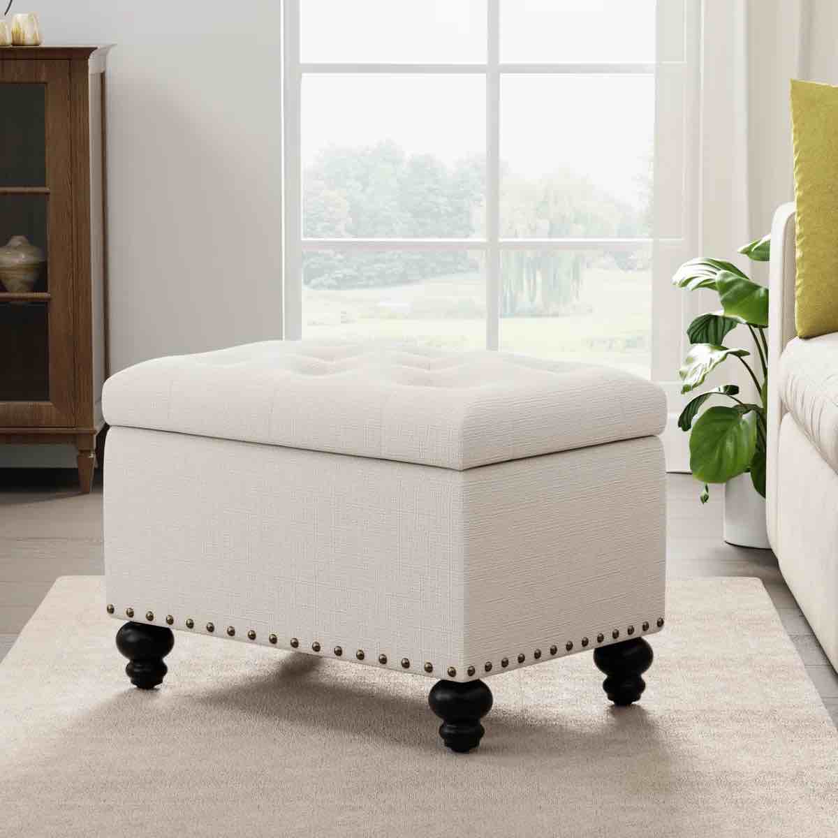 Dhiren 23.6” W Rectangle Upholstered Storage Ottoman, Beige