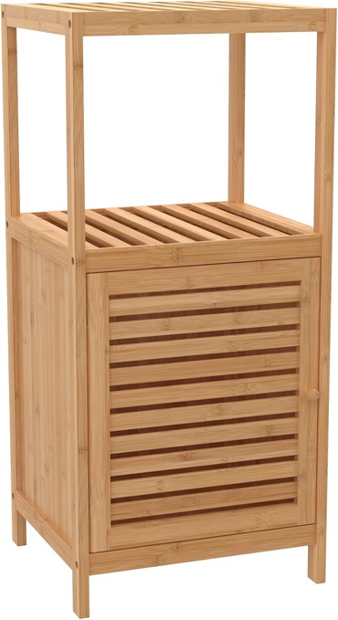 ClosetMaid Bamboo Storage, Freestanding Floor Cabinet with Single Door, 3 Shelves, for Bathroom, Living Room, Slide Table, Natural Finish