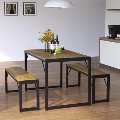 Efrat 3 Piece Dining Set, Kitchen Table With Benches
