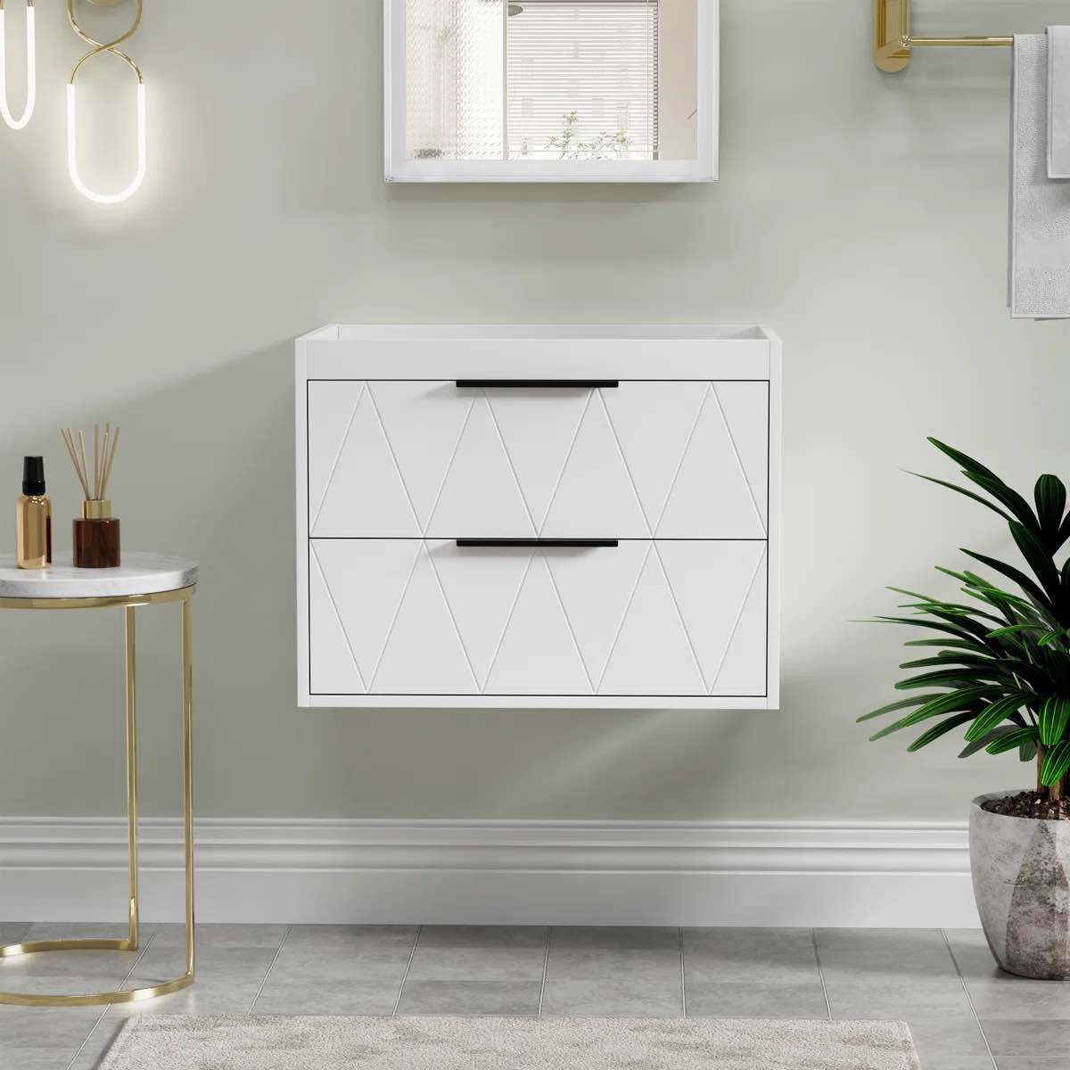 24" Wall Mount Single Bathroom Vanity Base Only, 2 Soft-close Drawers, Zinc Alloy Hardware