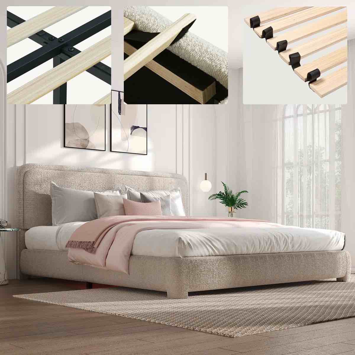 Bensu Boucle Upholstered Platform King Bed