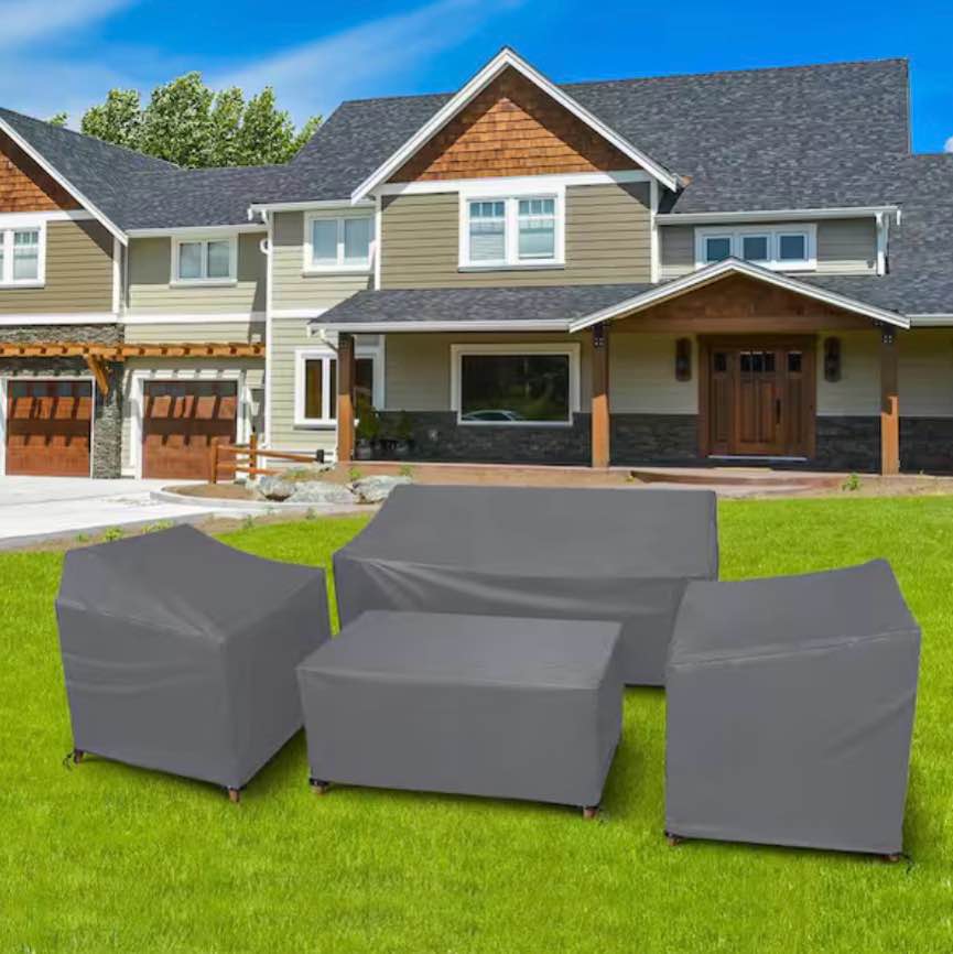 X-Large Waterproof Furniture 4-Piece Set Covers Rattan Conversation Set Furniture Covers, Gray by Gasadar