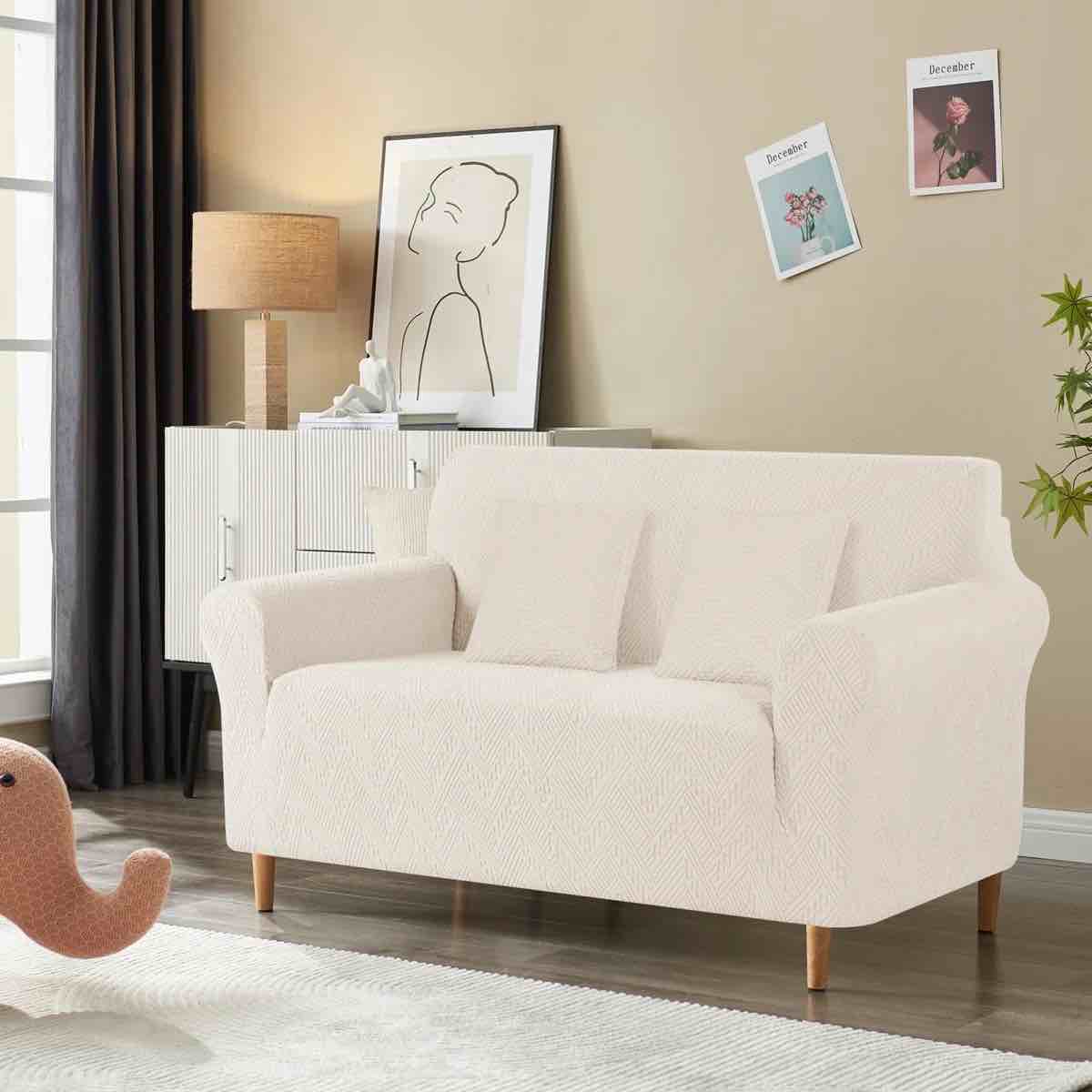 Harriet Anti-Slip Box Cushion Sofa Slipcover - 1 Piece Stretch Couch Cover for 1 Seater Sofa with 1 Pillow Cover