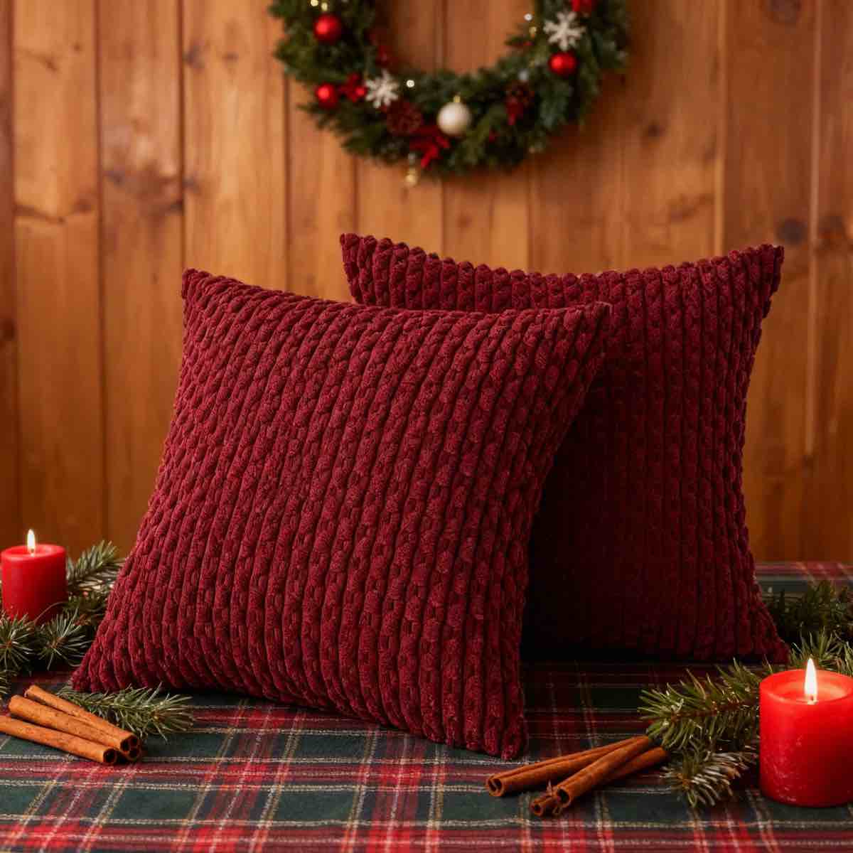 Cozy Throw Pillow Cover 2 PCs (set of 2)Square 20”, Red