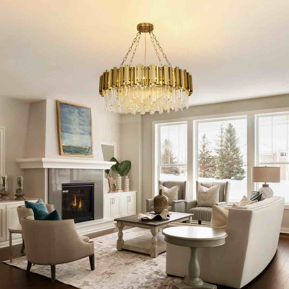 Dimmable Tiered Chandelier With Crystal Accents