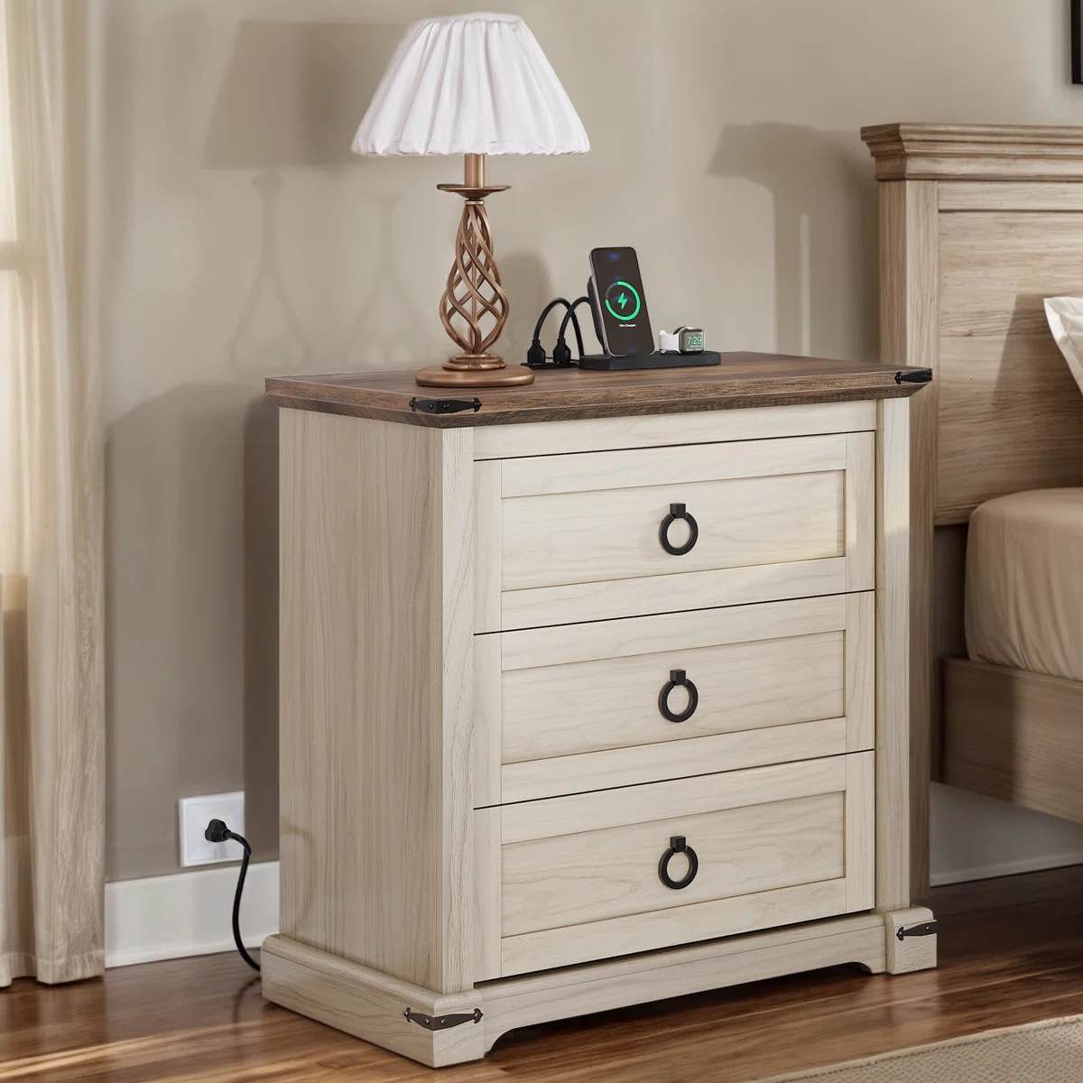 Runnie 3 Drawer NightstandIn Brown/Beige