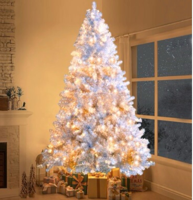 N704P199513N ModernLuxe 7.4FT Sliver PreLit Artificial Christmas Tree Hinged Full Tree