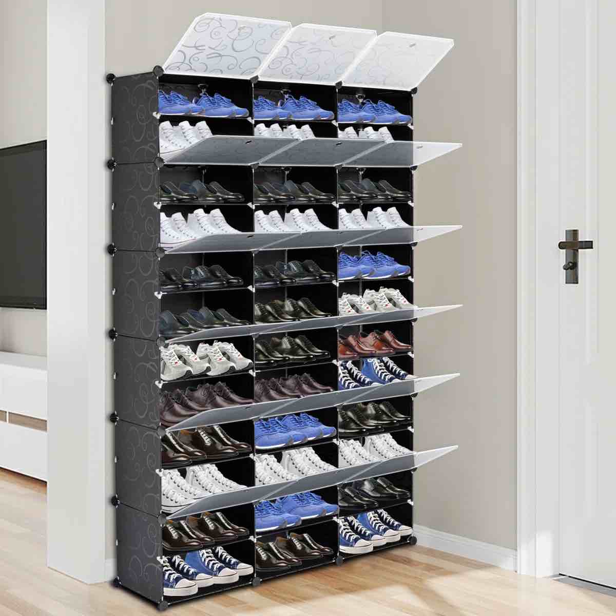 Avaeya 72 Pair Stackable Shoe Storage Cabinet, Black