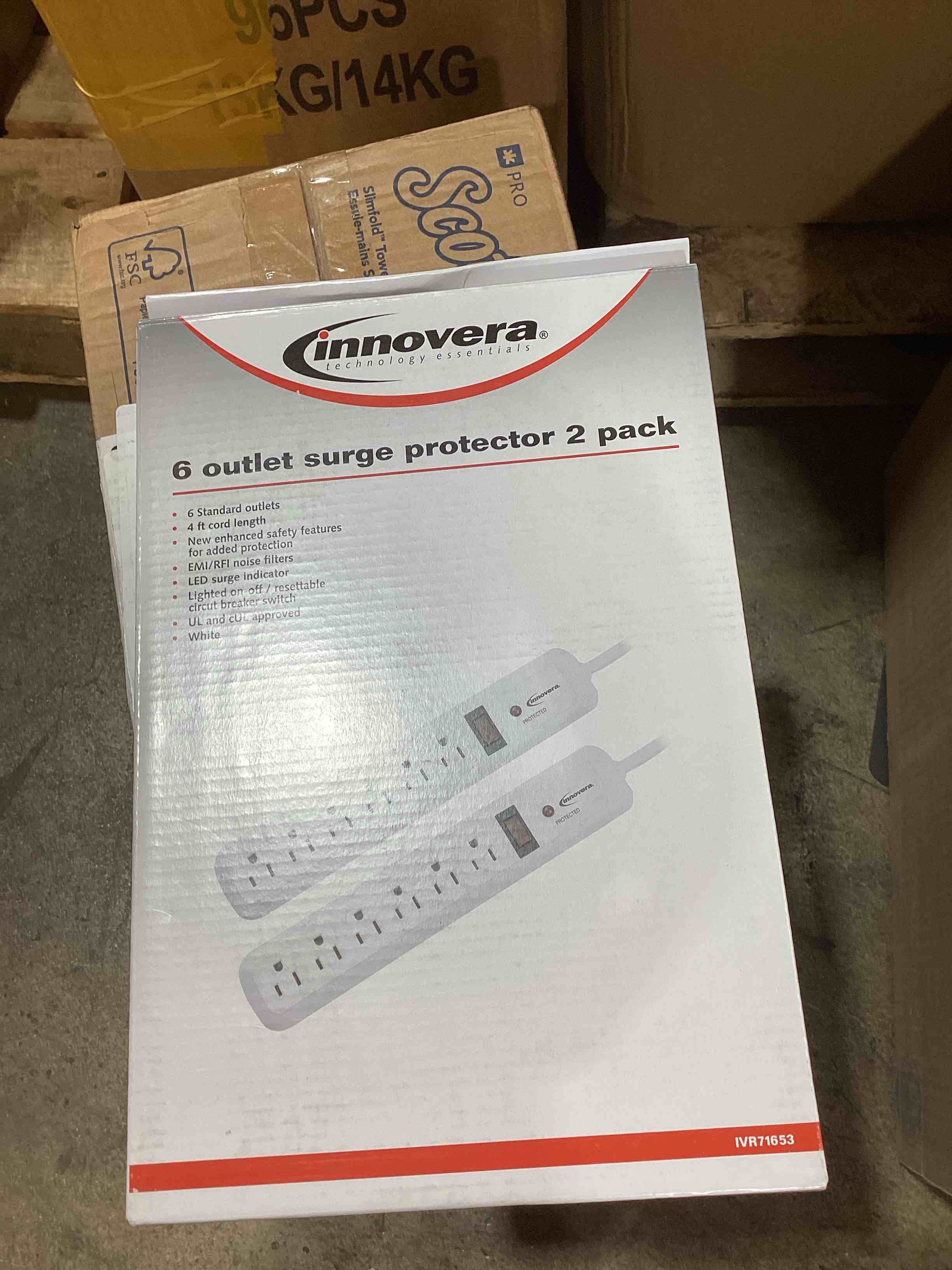 Condition photo showing New/Like New for Innovera IVR71653 6 AC Outlets 4 ft. Cord 540 Joules Surge Protector - White (2/Pack)