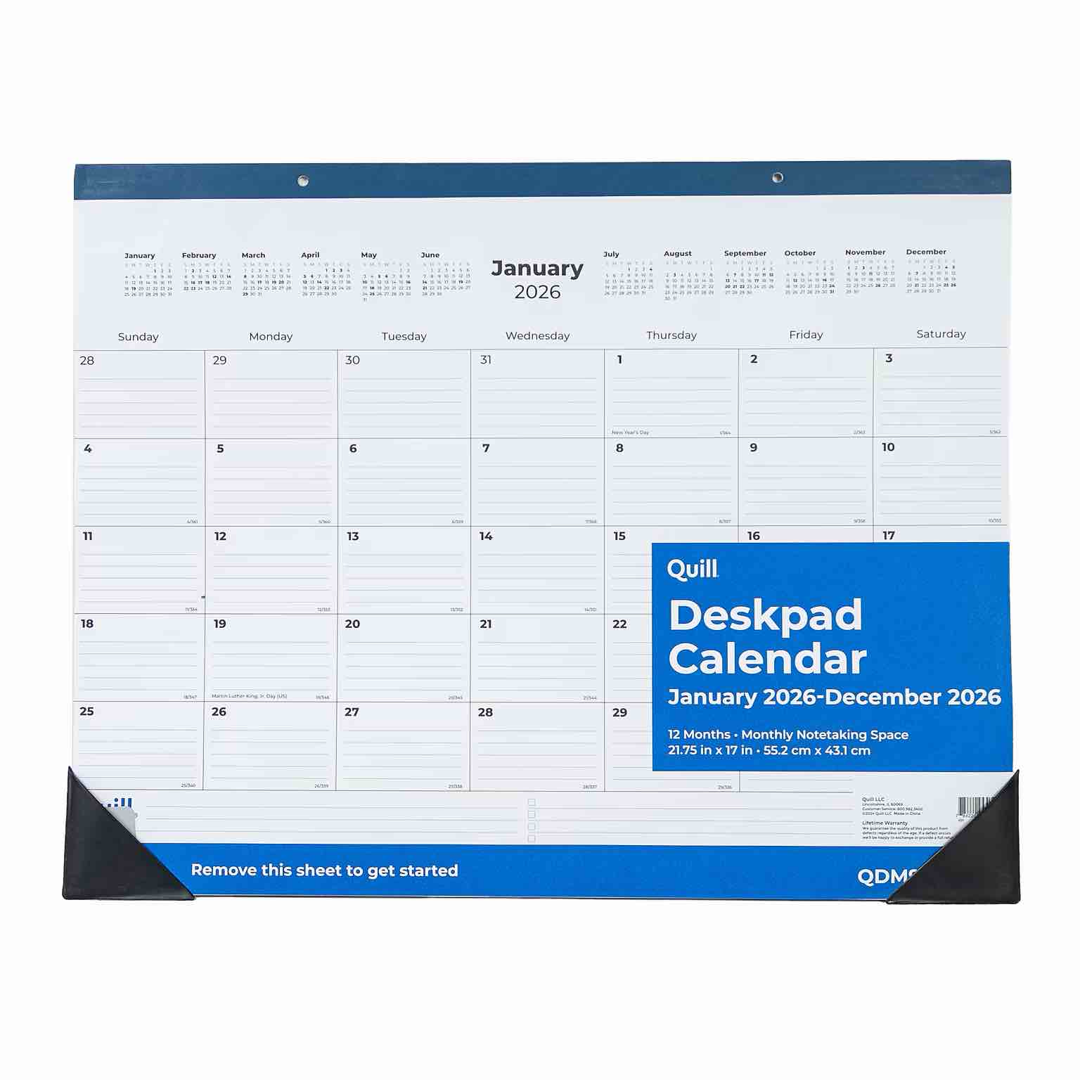 2026 Quill Brand® 22" x 17" Monthly Desk Pad, Blue (63003-26-QCC) 12-Pack