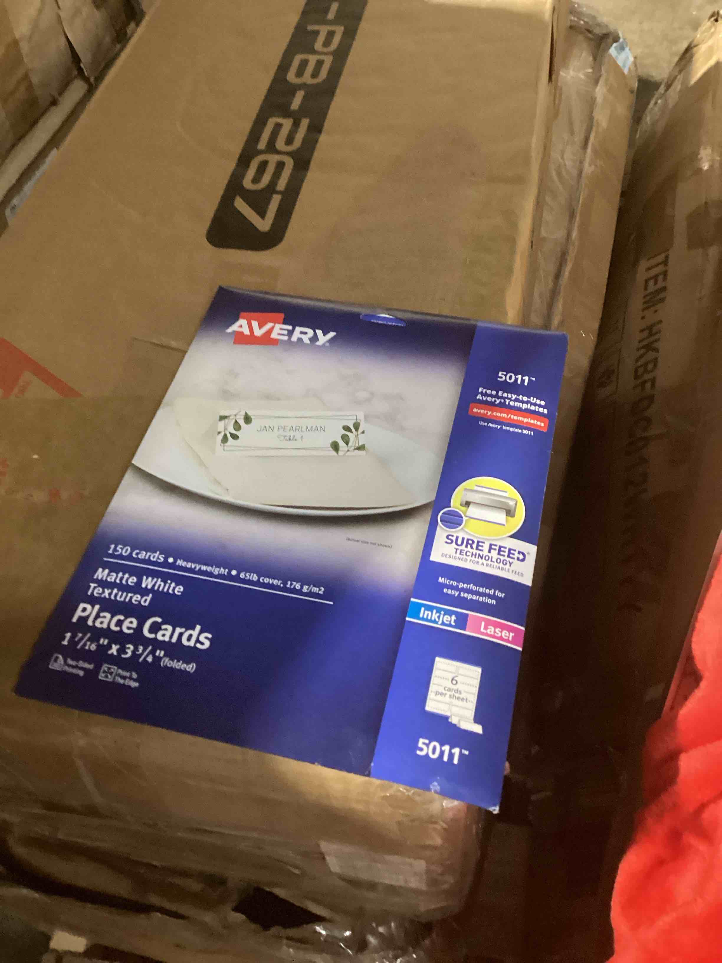 Condition photo showing New/Like New for Avery Printable Place Cards with Sure Feed Technology, 1-7/16" x 3-3/4", Matte White, 150 Blank Tent Cards for Laser or Inkjet Printers (5011)