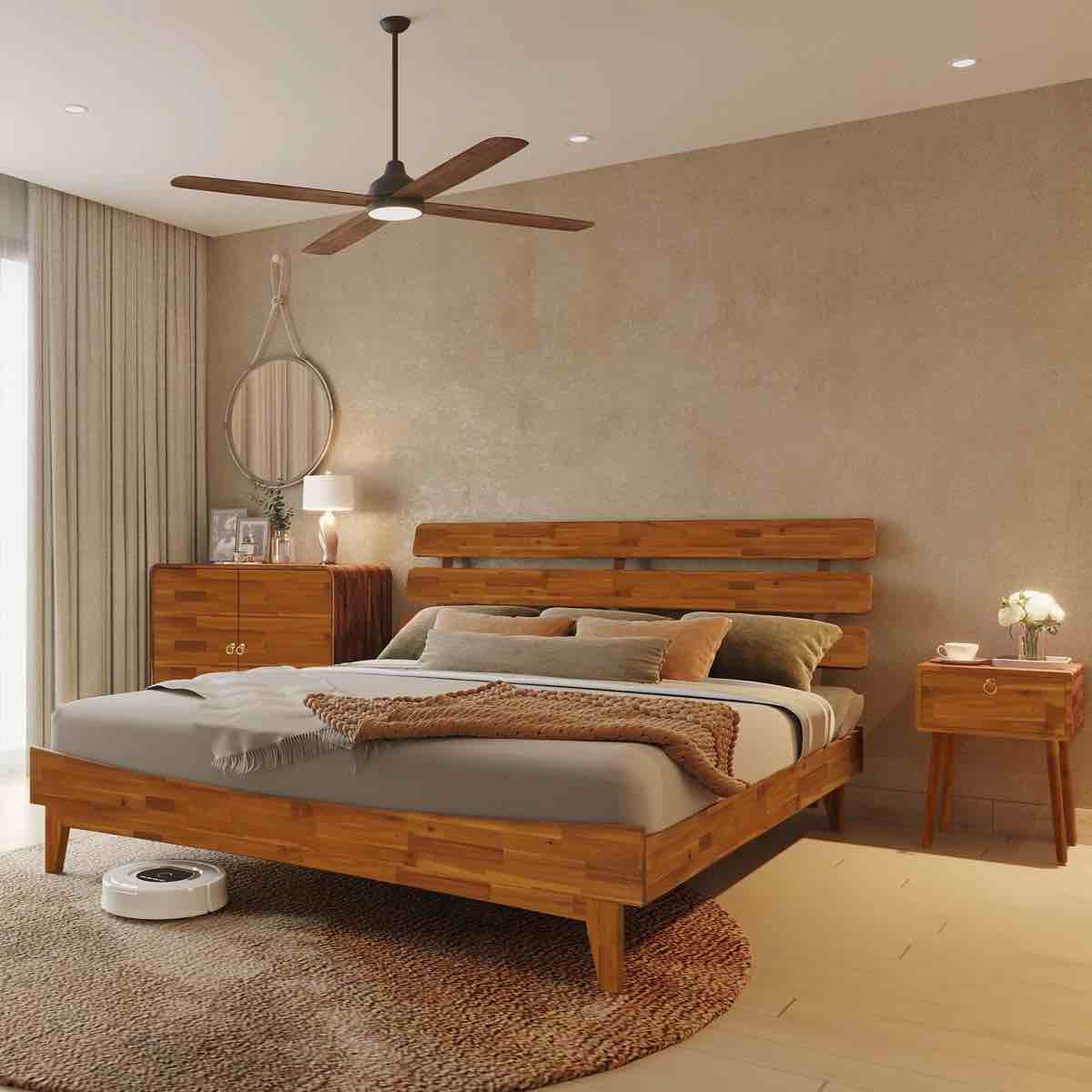 Caden Solid Wood Platform Bed with Adjustable Headboard, Mid-Century Modern