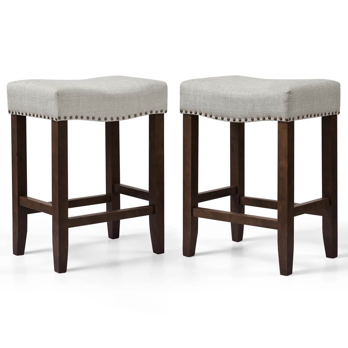 Jaeshon Backless Bar Stools for Kitchen Island, Modern Counter Stool with Wooden Sea, Set Of 2, Light Grey