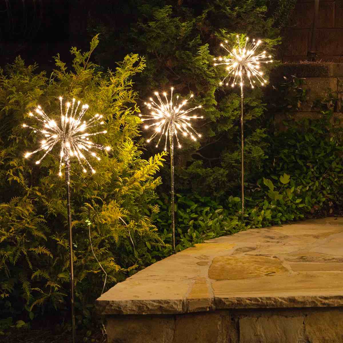 Silver Starburst Lighted Branches on Stakes Warm White LED, Set of 3