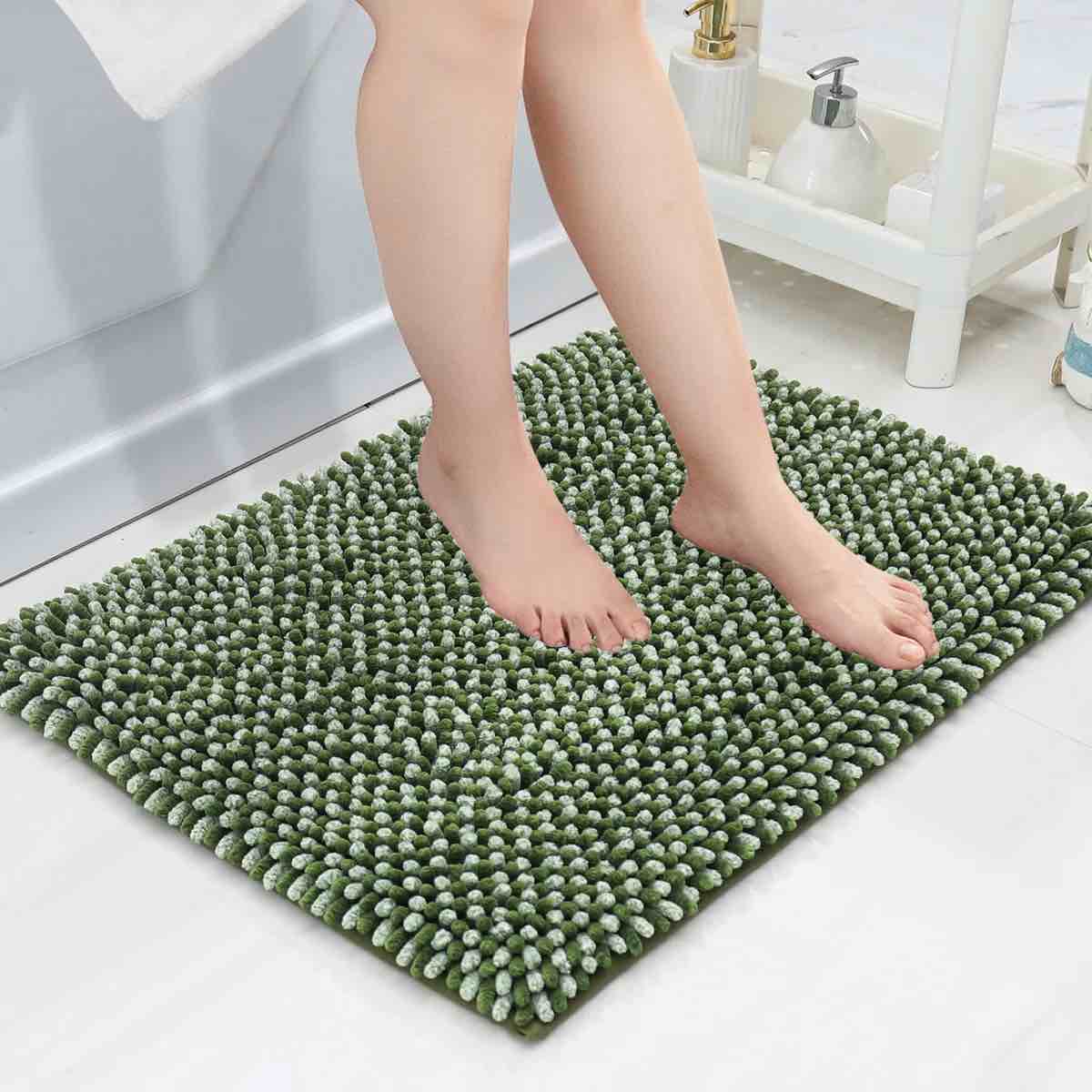 Radhika Chenille Bath Rug, Green 17" W x 24" L
