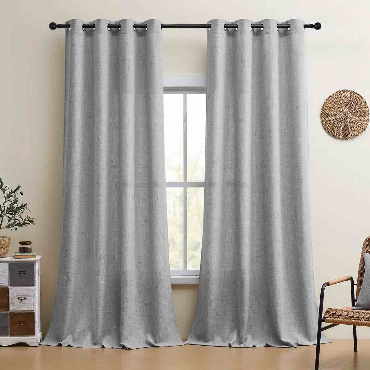52" W x 63" L Leming 100% Polyester Burlap Blackout Curtains for Bedroom Grommets Curtains 2 Panels Set (Set of 2), Light Gray