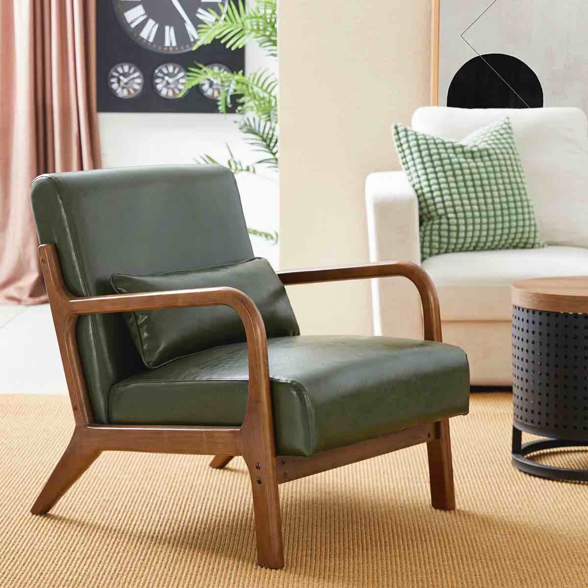 Bradley Faux Leather Armchair, Hunter Green Faux Leather