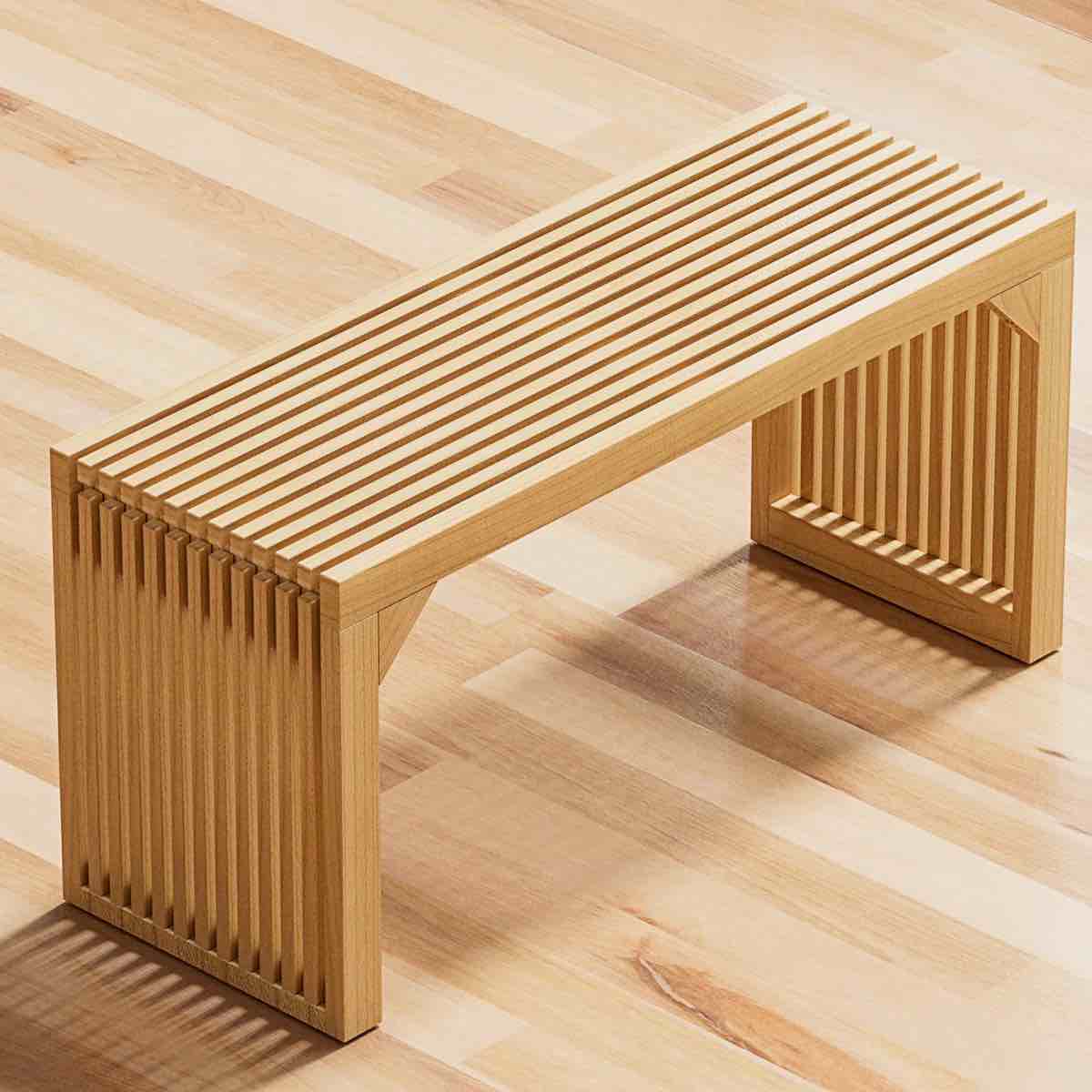 Solid Wood Bench, Entryway Bench, Living Room Bench, Slat Design Bench