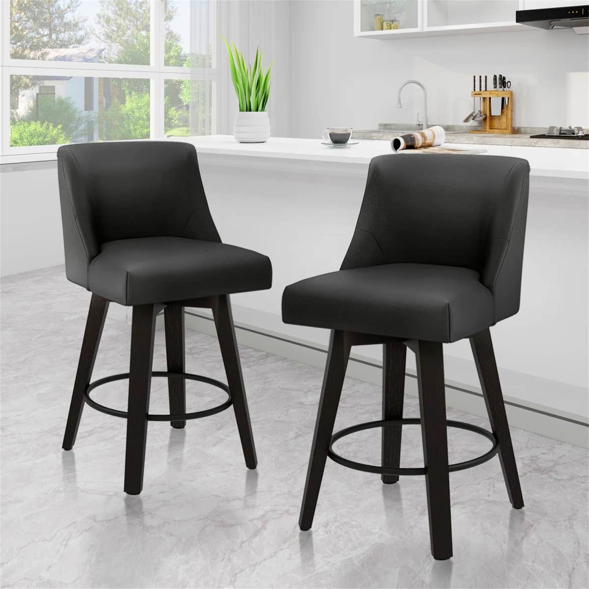 Malakeh Swivel Counter & Bar Stool (Set of 2) ,Charcoal Black