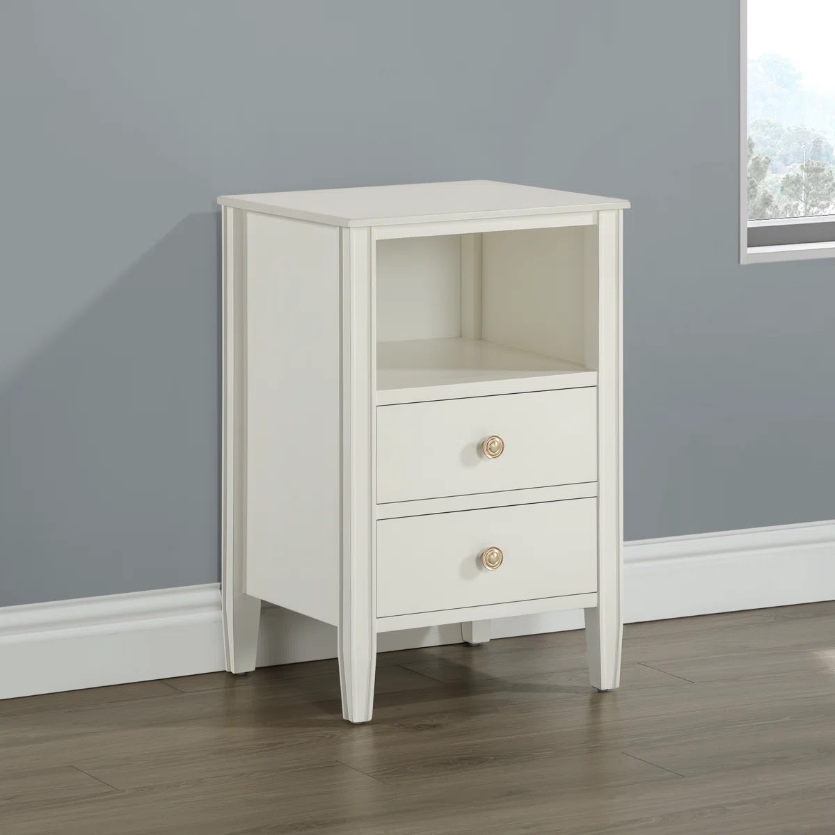 Ahouh 2- Drawer Storage Nightstand, Antique White