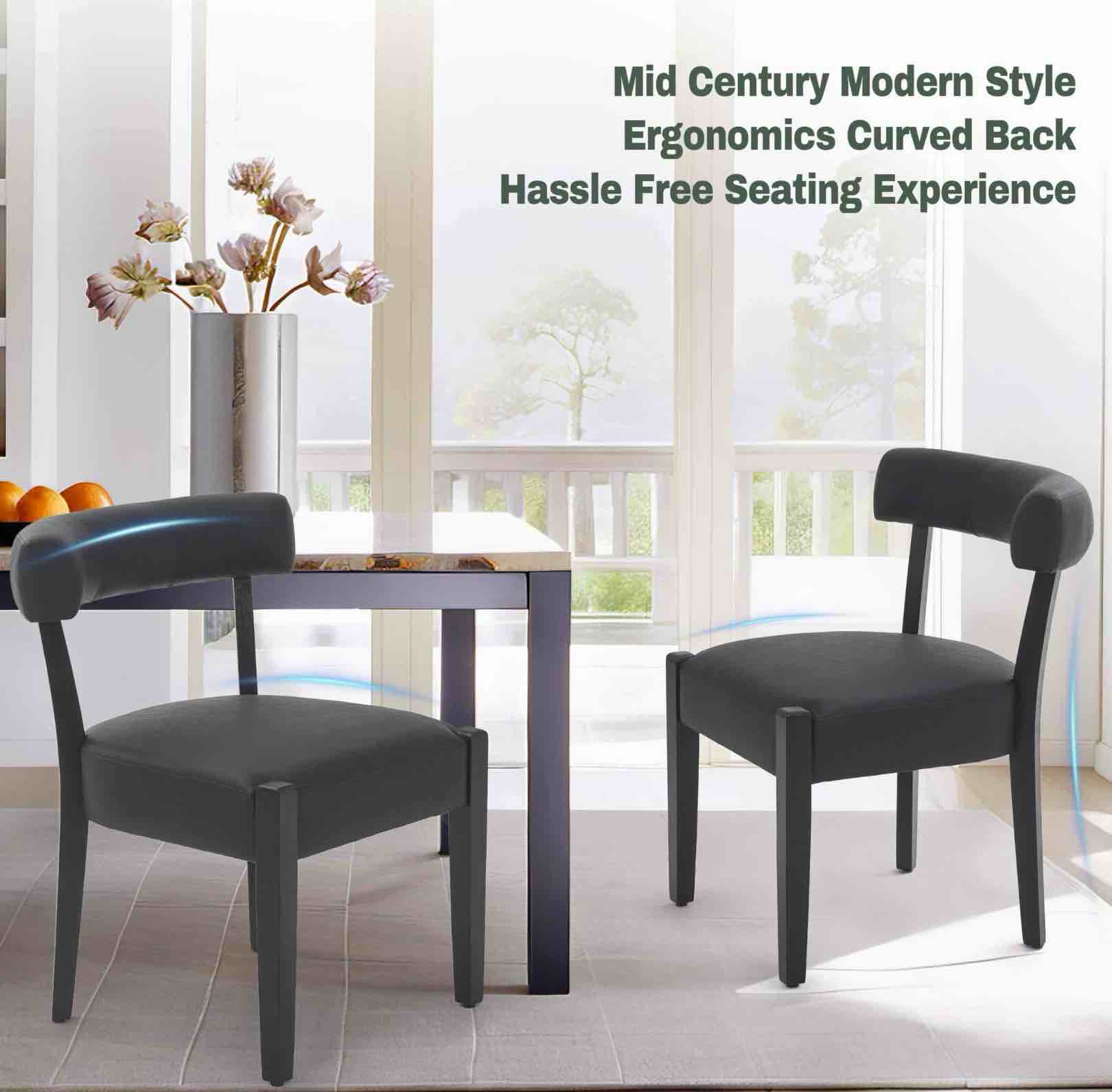 BR-005-BK-2 Wooden Dining Chairs Set of 2 Upholstered Kitchen & Dining Room Linen Fabric Chairs Mid Century Modern Dining Woven Chairs Low Back, Black 