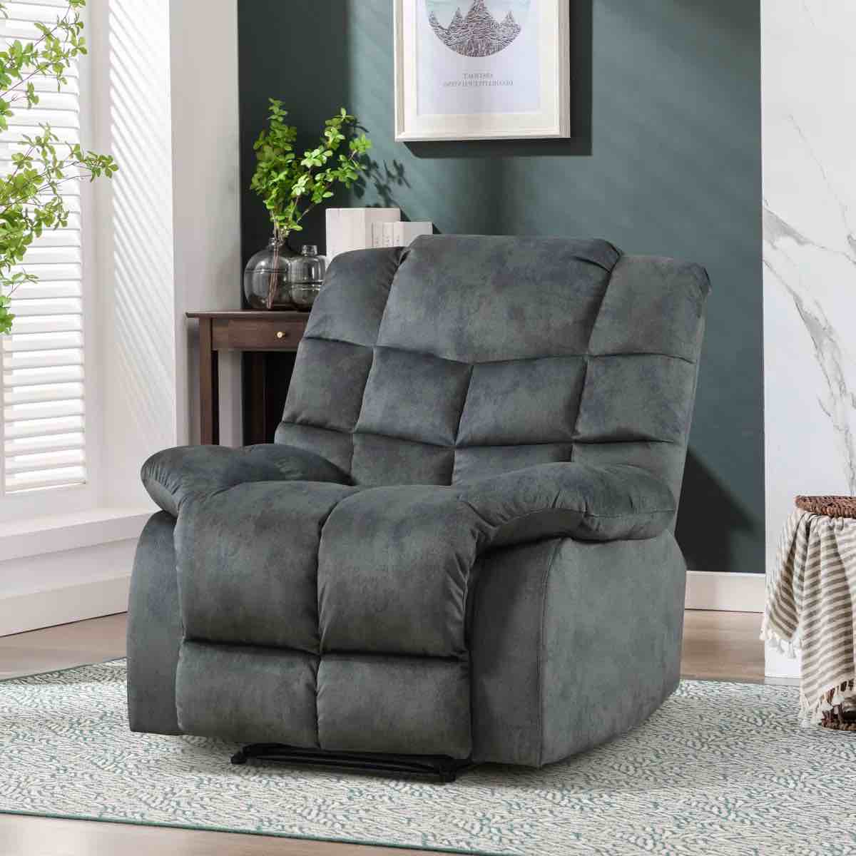 Chira 36.9” Wide Modern and Soft Upholstered Manual Standard Recliner, Smoke Gray