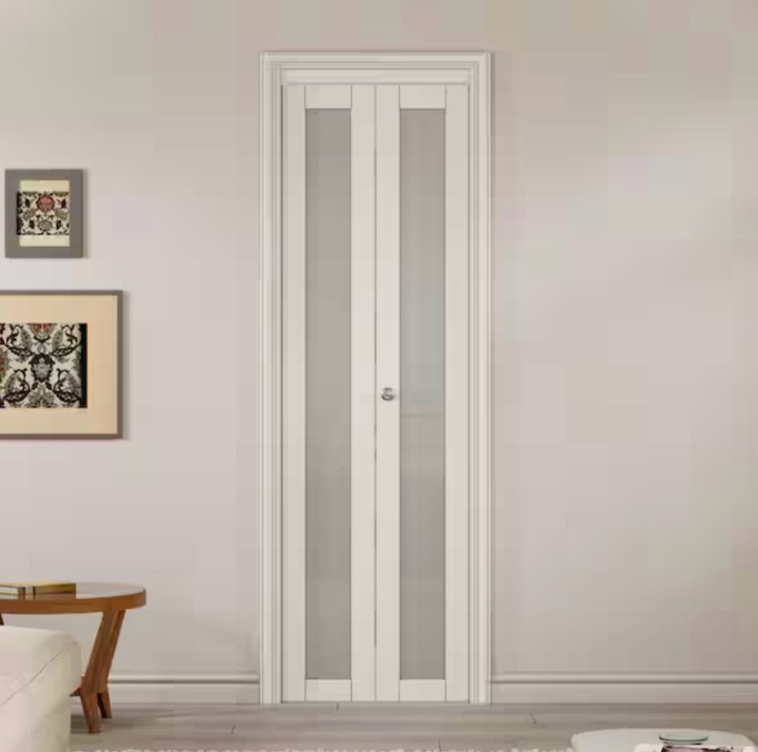 BFD4LMW2480 24 in. x 80.5 in. Rough Opening 1-Lite Frosting Glass MDF White Finished Closet Bi-Fold Door with Hardware by Home Decorators Collection