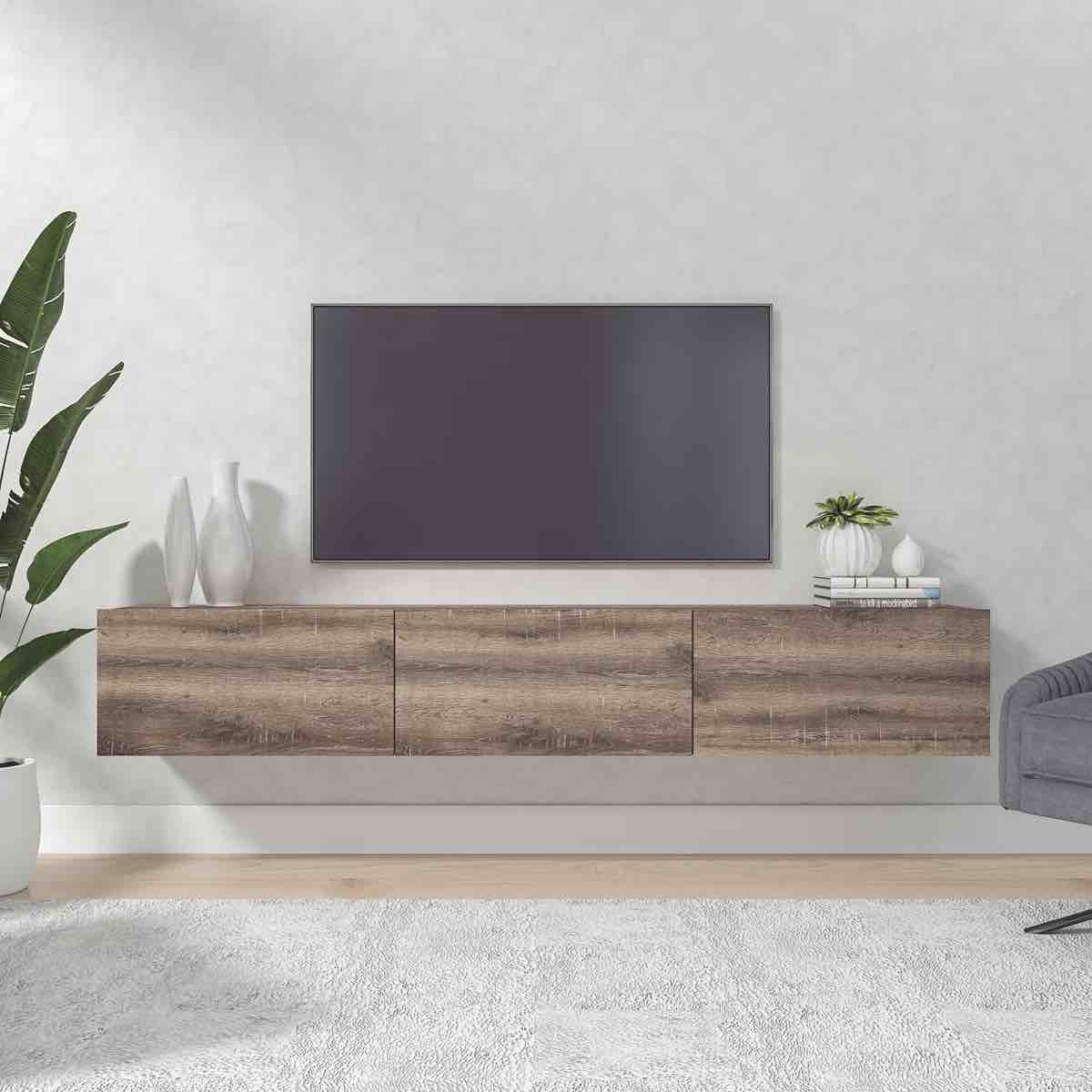 Hamman Modern 71" Floating TV Stand with Storage Wall-Mounted Media Console for TVs up to 80", Sand Oak