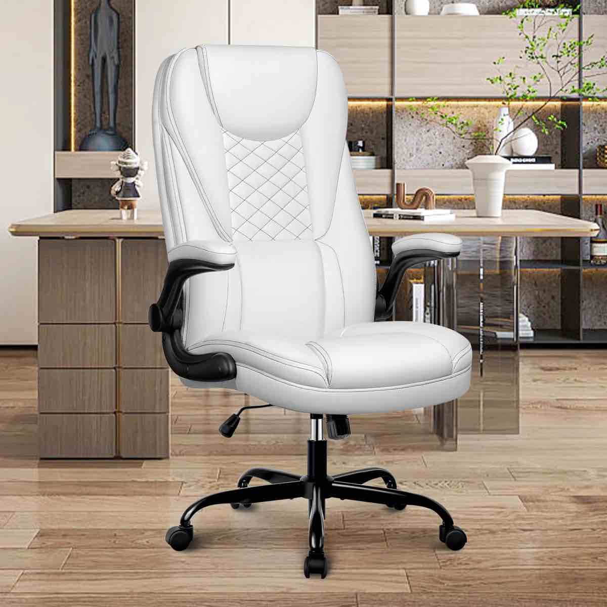 Loriece Ergonomic Executive Chair With Flip-Up Armrests, White