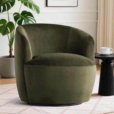 Gracelyn 26.5” Wide Velvet Swivel Barrel Chair, Green 