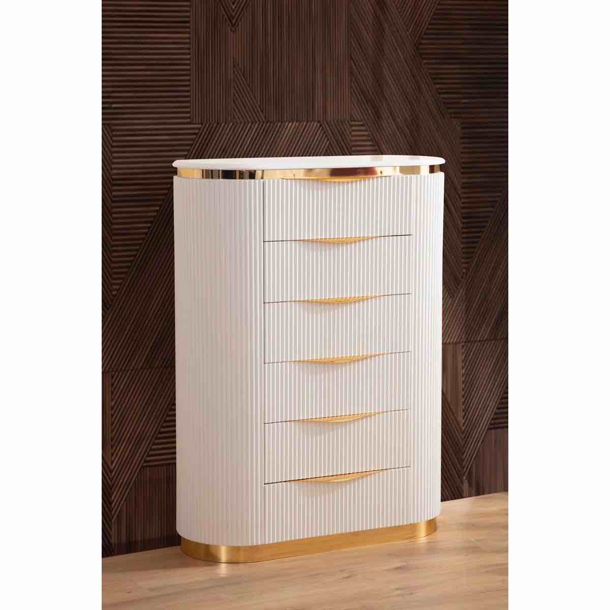 Laura Contemporary Style 5-Drawer Chest Made with Wood & Gold Finish
