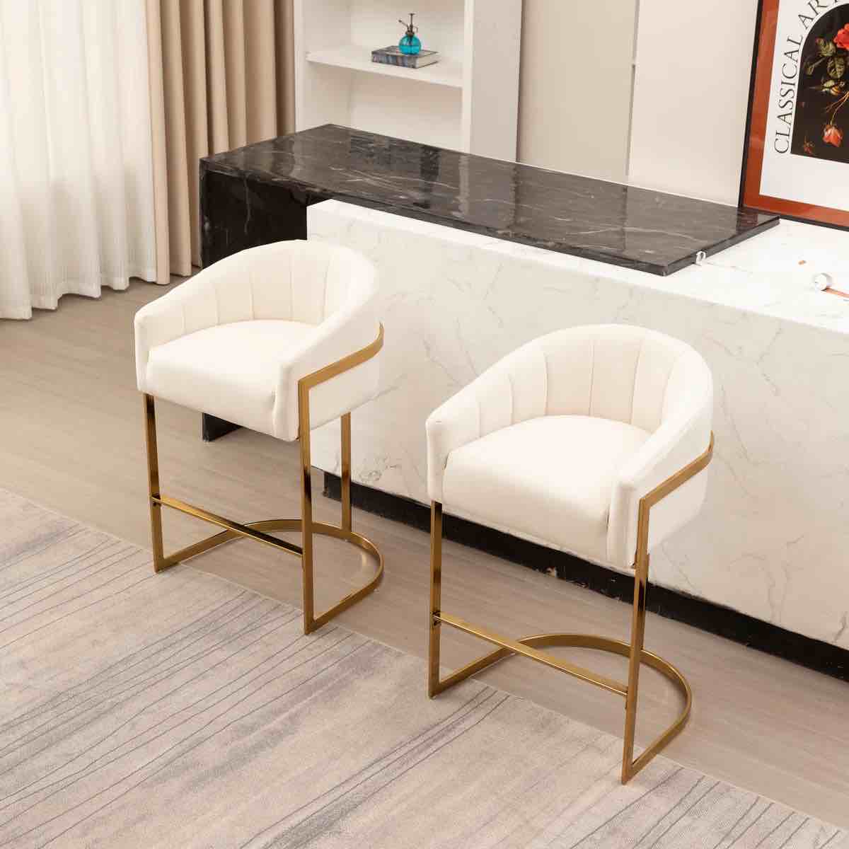 Johnnice 27” Metal Tufted Bar Stools (Set of 2)