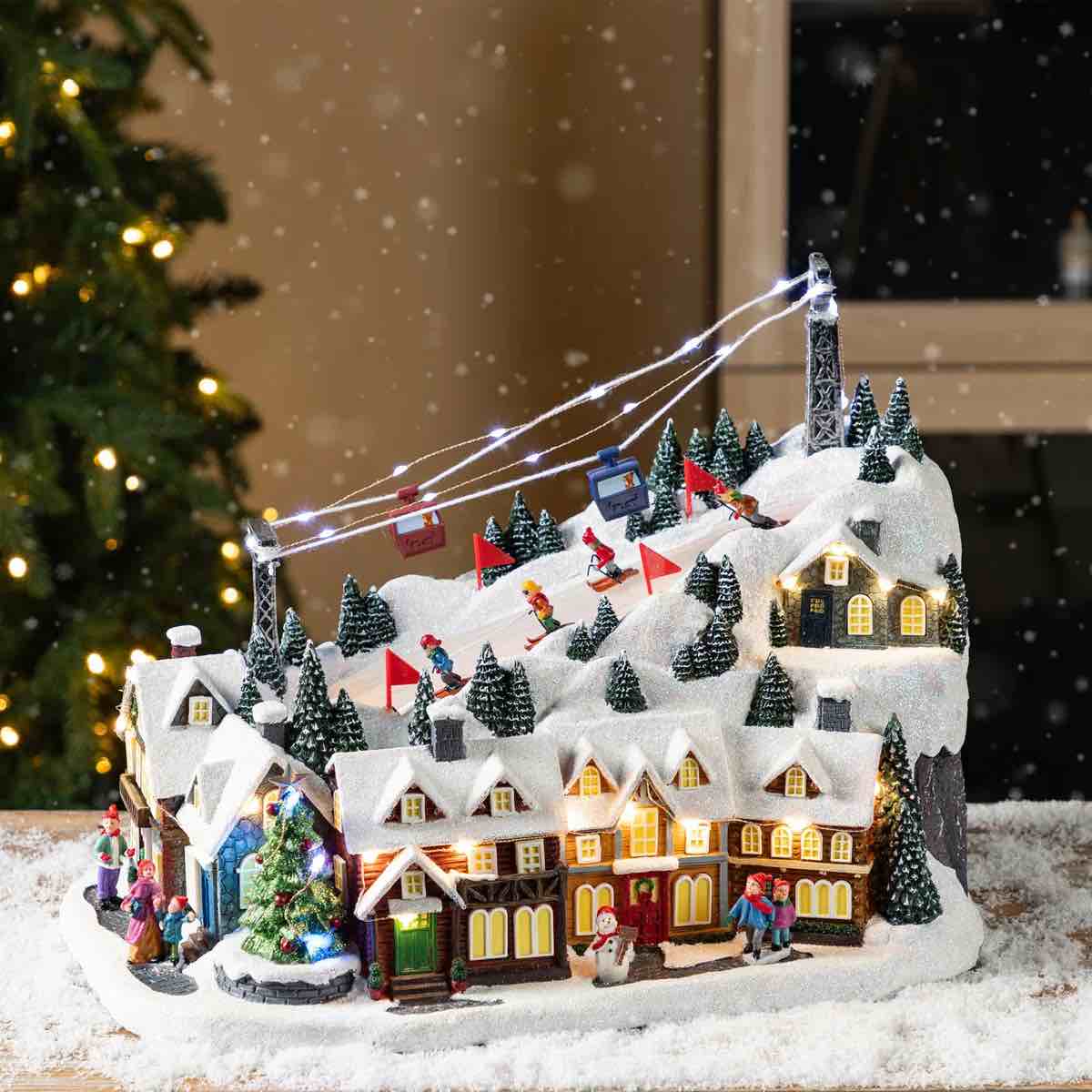 16" Oversized Lighted Musical Skiing Christmas Village