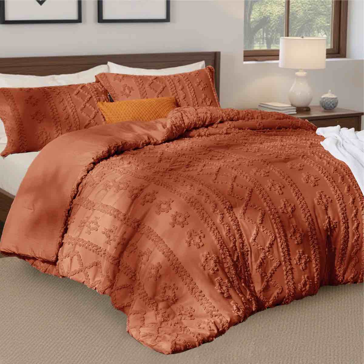 Best Seller Bedsure Farmhouse Shabby Elegance Tufted Boho Comforter Set, Full - Terracotta 