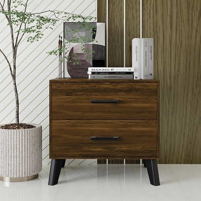 Contemporary 4-Drawer Wooden Chest with Tapered Legs & 2 Drawer Nightstand Brown