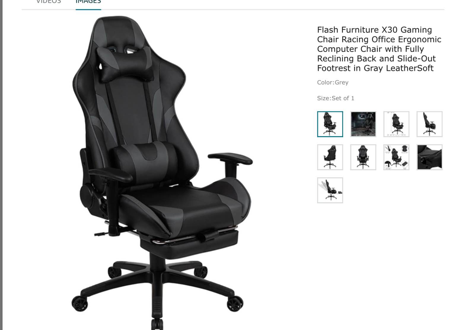 Flash Furniture X30 Gaming Chair Racing Office Ergonomic Computer Chair with Fully Reclining Back and Slide-Out Footrest in Gray LeatherSoft