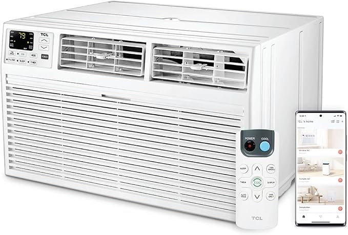TCL H14T9EX1-A 14,000 Smart Through-The-Wall Air Conditioner, Fan & Dehumidifier, 700 Sq. Ft, 230V, Compatible with Alexa/Google Assistant, 14000 BTU, White