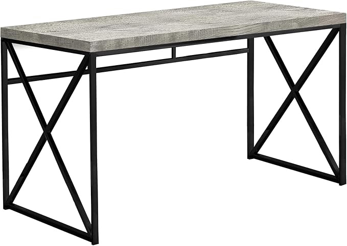 BON AUGURE Industrial Computer Desk, Rustic Wood Desks for Home Office, Sturdy Metal Writing Work Table grey
