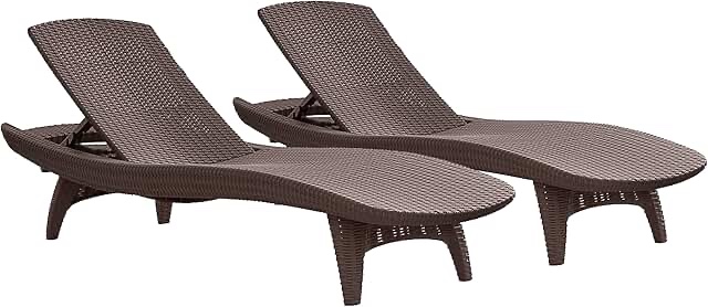 Keter Set of 2 Pacific Sun Lounge Chair Outdoor Chaise Pool Chairs with Resin Rattan Look and Adjustable Back( broken )