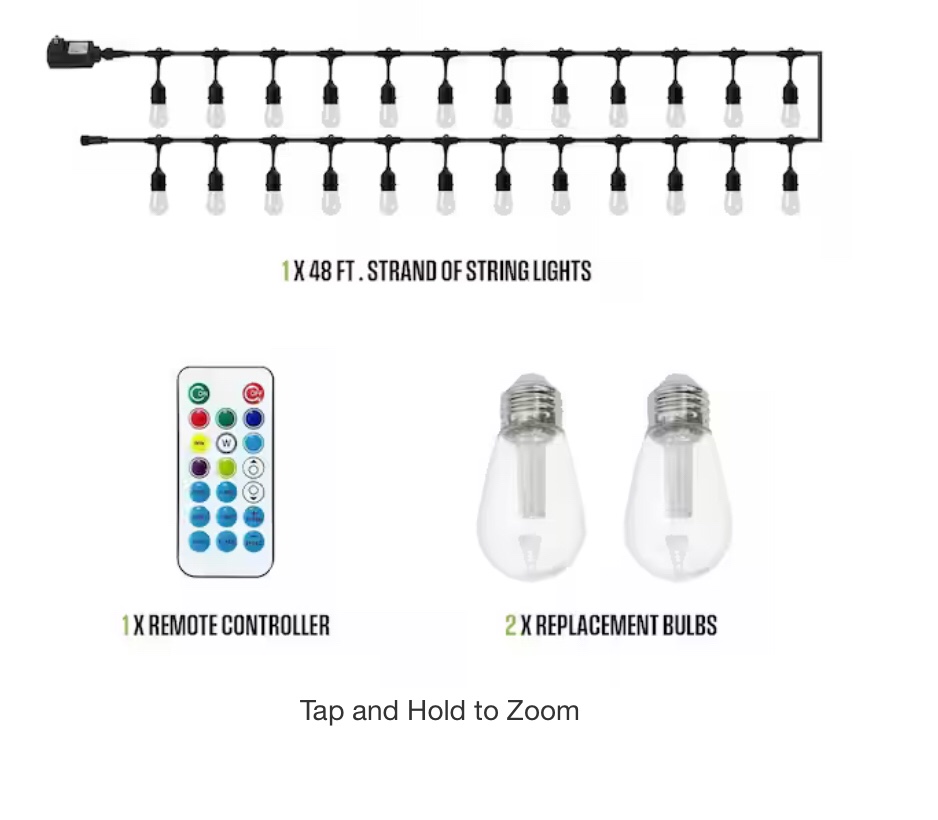 Westinghouse 48' Color Change LED String Light Set with Remote Control, 15 Bulbs