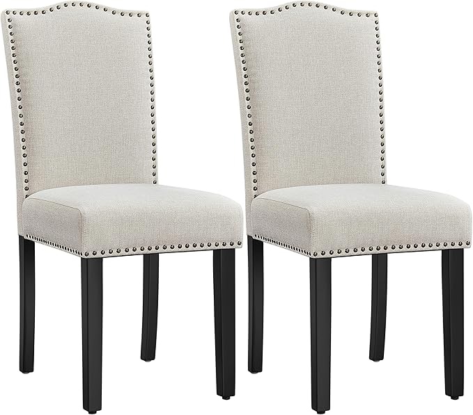 Yaheetech Dining Chairs Set of 2 Modern Kitchen Chairs with Fabric Upholstered Seat and Solid Wood Legs for Home Kitchen, Beige similar