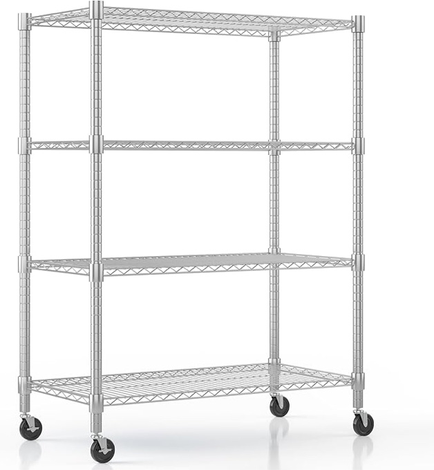 4- tier wire  shelving includes four durable and flexible shelf liners
