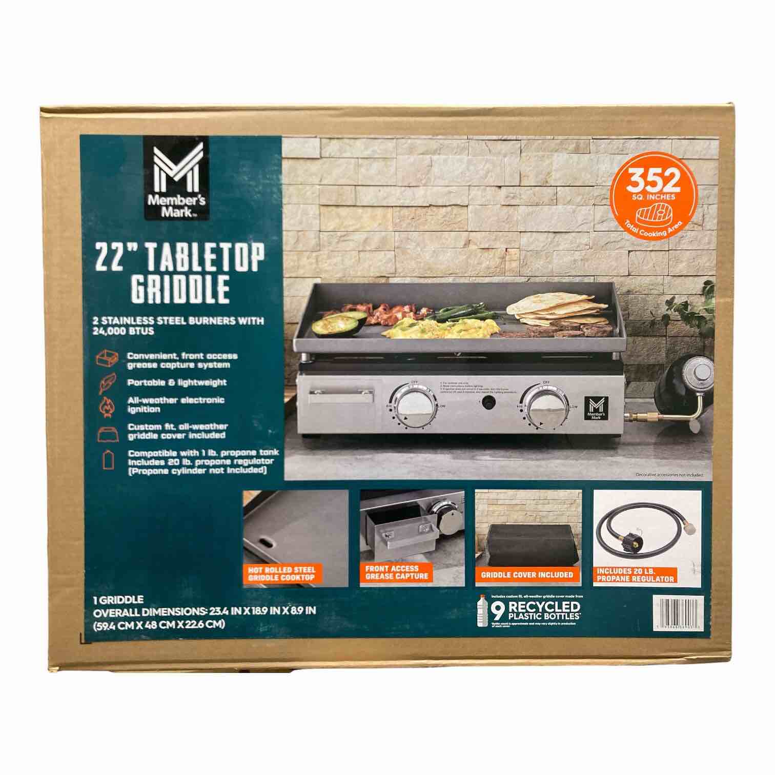 Member's Mark 2 Burner Tabletop Lightweight Portable Gas Griddle, 22"